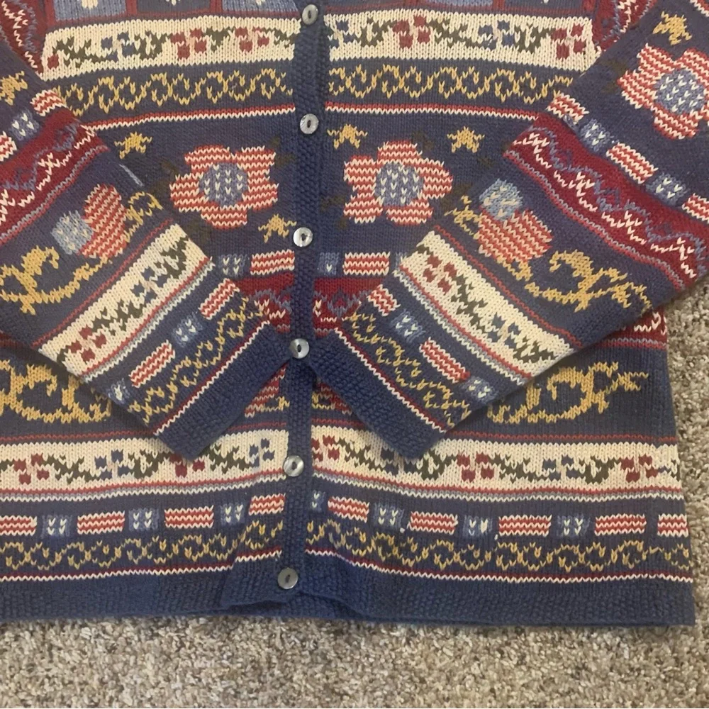 Talbots Americana Hearts Vintage 90s Linen Blend Hand Knit Cardigan Sweater - Picture 13 of 13